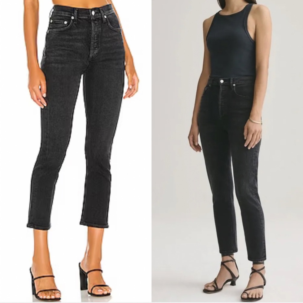 AGOLDE RILEY HIGH RISE STRAIGHT CROP JEANS IN BLACK PEPPER BUTTON FLY SIZE 31